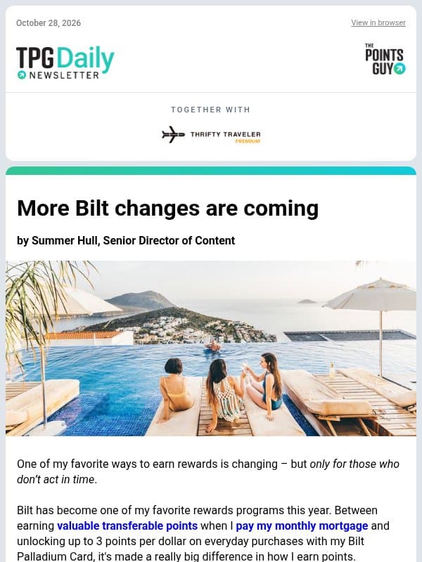 ✈ Why I'd Lock in This Perk Now Before It Changes, the Smarter Way to Pack Your Carry-On & More From TPG ✈ email from The Points Guy