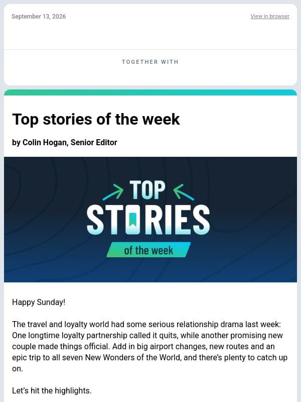 ✈ The News We've Been Talking About All Week, the Credits You Need to Use Right Now & More From TPG ✈ email from The Points Guy
