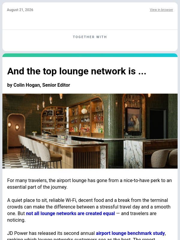 ✈ The Airport Lounges Customers Actually Love, Alaska Airlines' New Europe Destinations & More from TPG ✈ email from The Points Guy