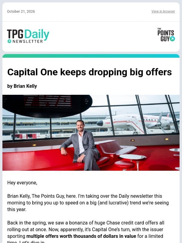 ✈ Capital One Has 2 Huge Offers Right Now, Another New JetBlue Transfer Partner & More From TPG ✈ email from The Points Guy