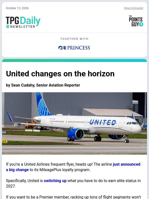 ✈ United’s Elite Status Shakeup, Marriott’s New Upgrade Feature & More From TPG ✈ email from The Points Guy