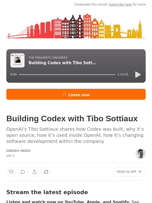 Building Codex with Tibo Sottiaux email from The Pragmatic Engineer (Gergely Orosz)