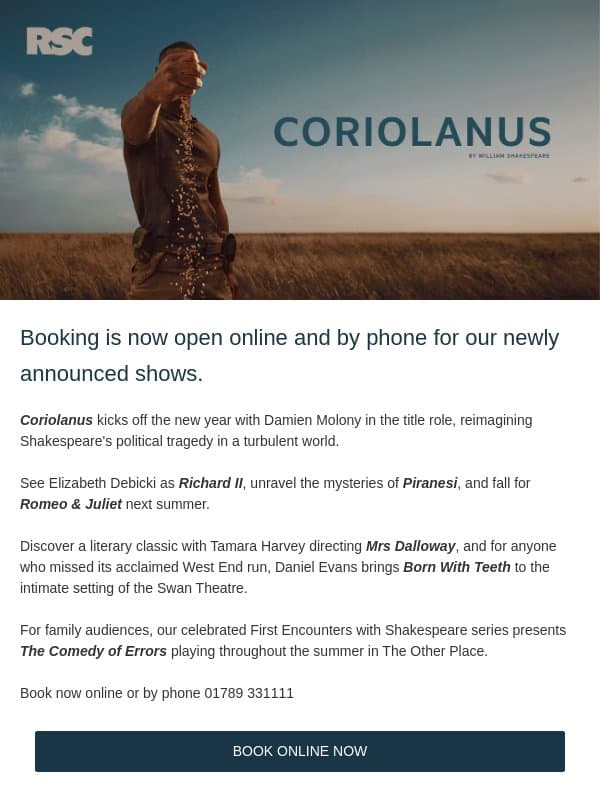 Seven new shows on sale today email from The Royal Shakespeare Company
