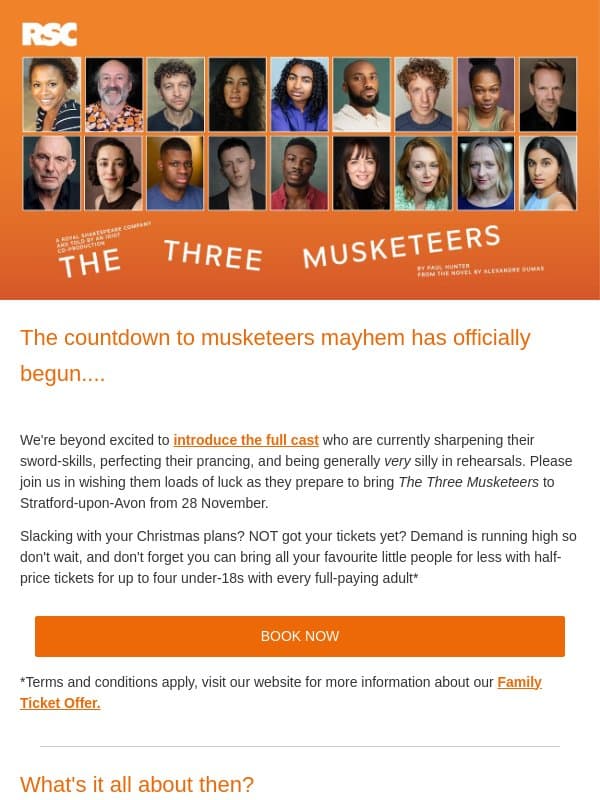 Meet the Musketeers email from The Royal Shakespeare Company