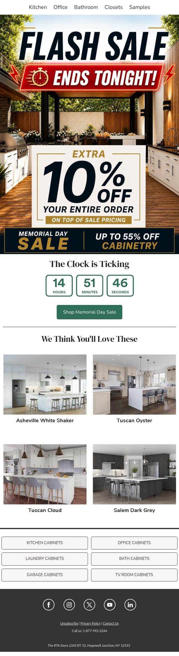 Flash Sale Ends Midnight: Extra 10% OFF Entire Sale Pricing email from The RTA Store screenshot