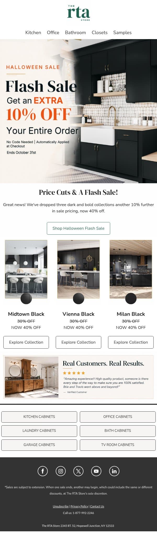 Boo! A Halloween Flash Sale Starts Now! email from The RTA Store screenshot