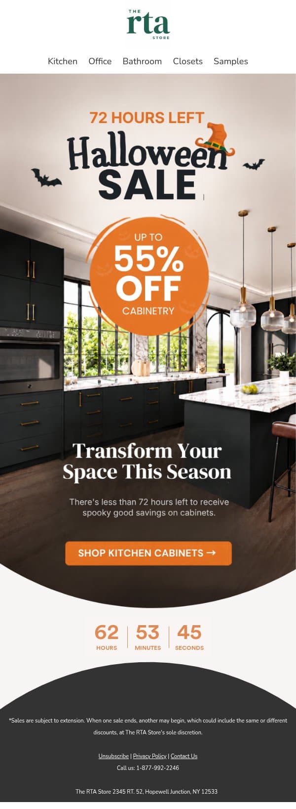 The Scariest Thing? Missing These Deals. email from The RTA Store screenshot