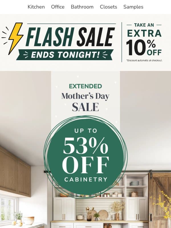 Midnight Deadline: Save on Quick Ship Cabinets email from The RTA Store