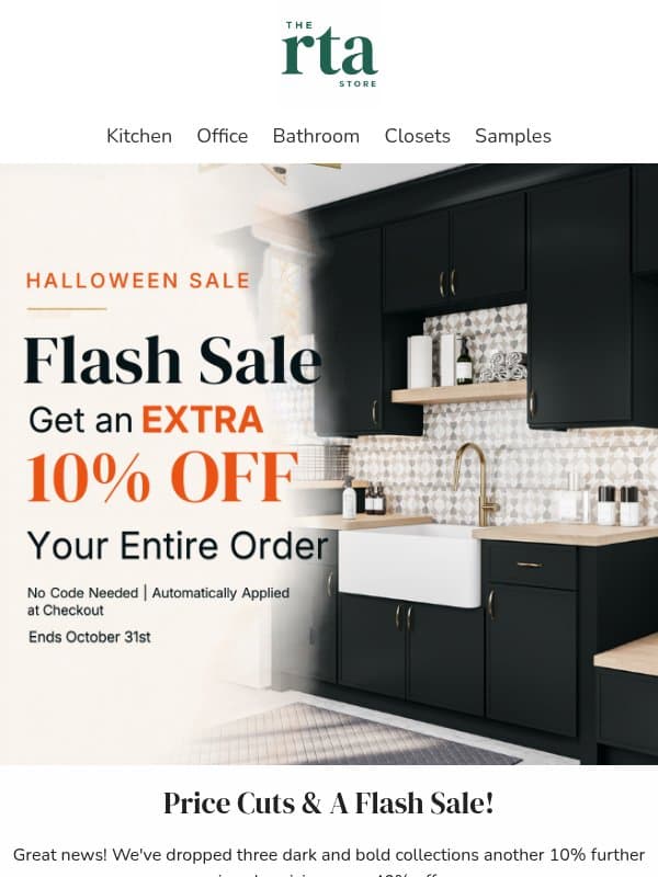 Boo! A Halloween Flash Sale Starts Now! email from The RTA Store