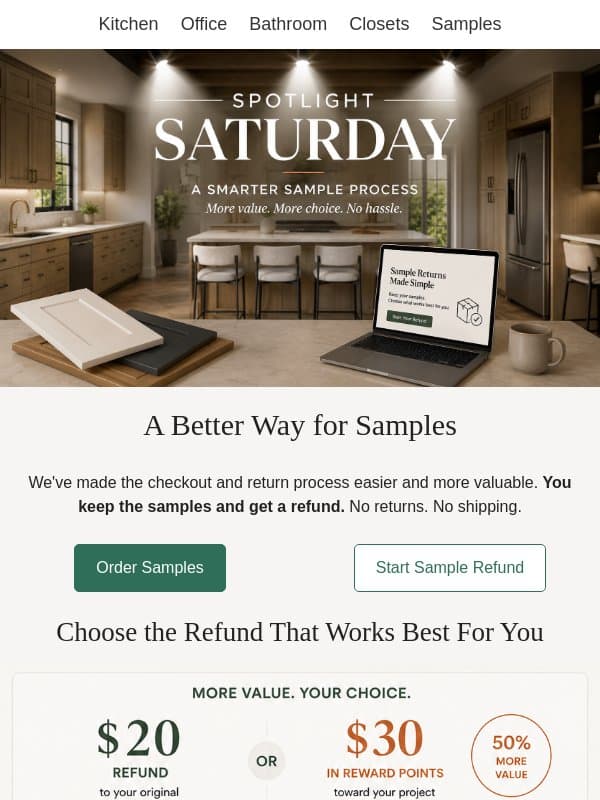 Spotlight Saturday: Keep Your Samples & Get Rewarded email from The RTA Store