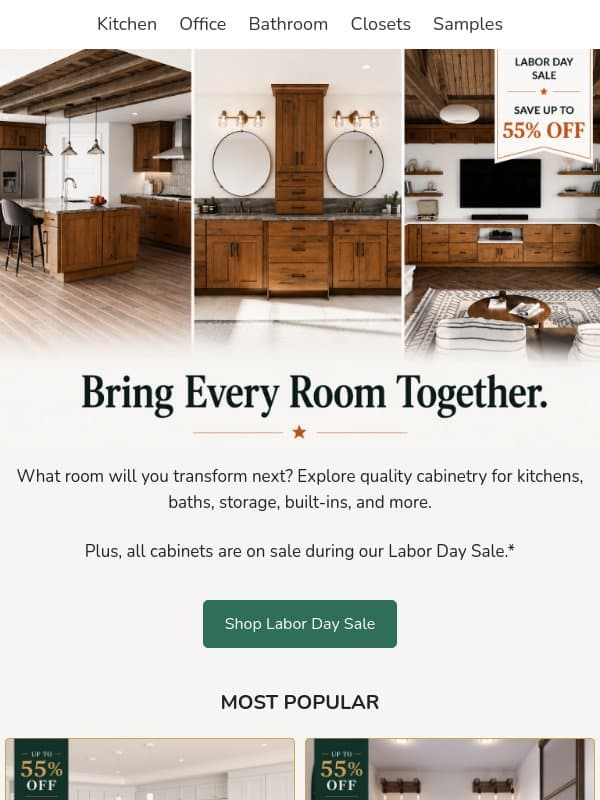 Cabinets Designed for Every Room are On Sale Now. email from The RTA Store