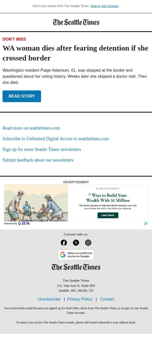 Woman feared crossing U.S. border to see doctor email from The Seattle Times screenshot