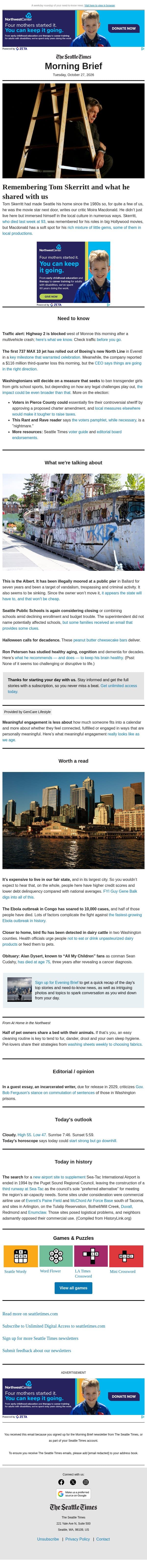 Tuesday Morning Brief: Seattle eyesore may finally go away email from The Seattle Times screenshot