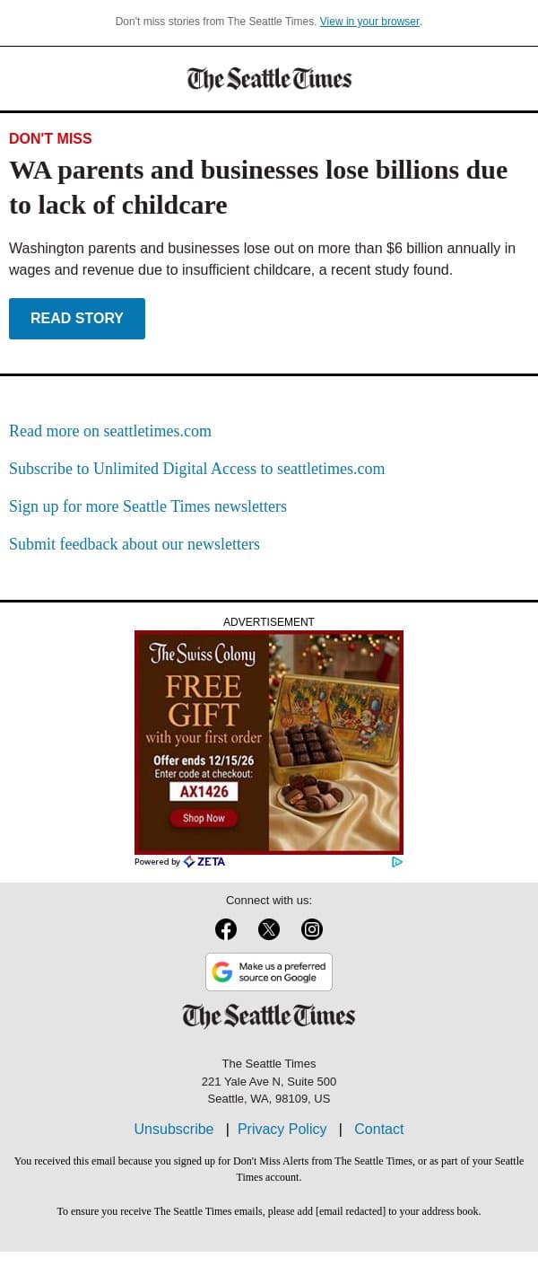 Childcare crisis: WA loses $6B annually email from The Seattle Times screenshot