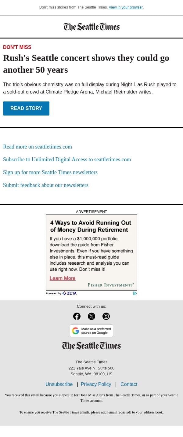 Rush looks like they could go another 50 years email from The Seattle Times screenshot