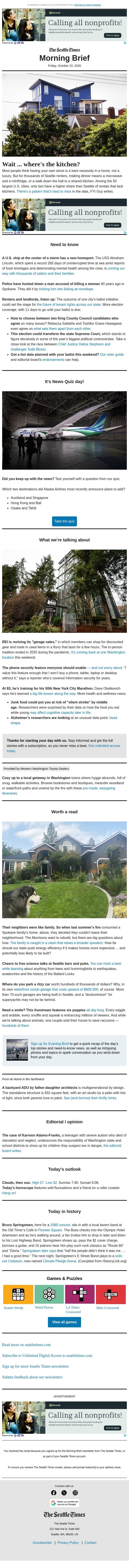 Friday Morning Brief: REI revives garage-sale experience email from The Seattle Times screenshot