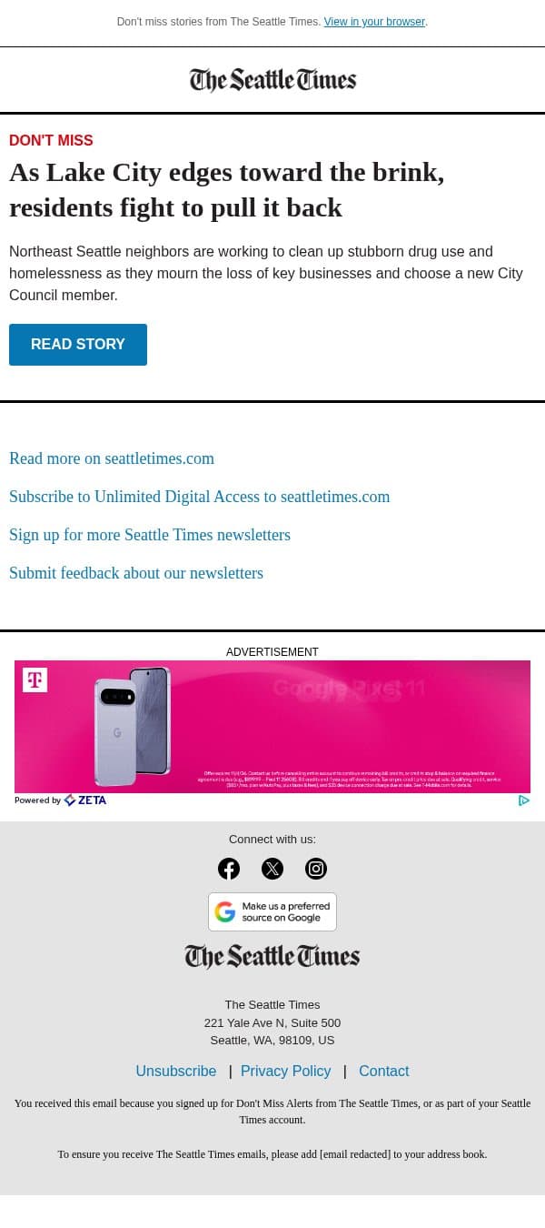 Residents fight for Lake City's future email from The Seattle Times screenshot