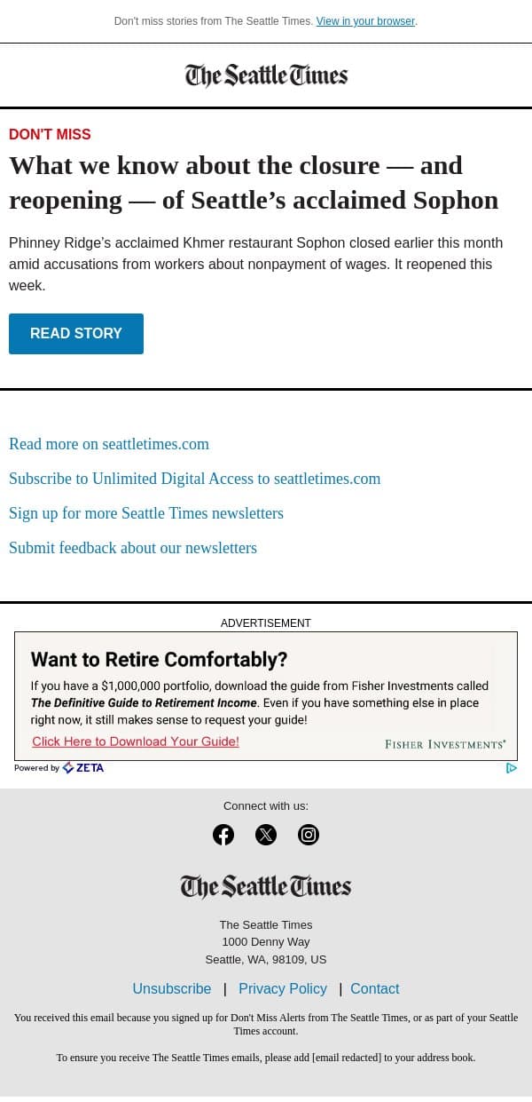Controversy at acclaimed Seattle restaurant email from The Seattle Times screenshot