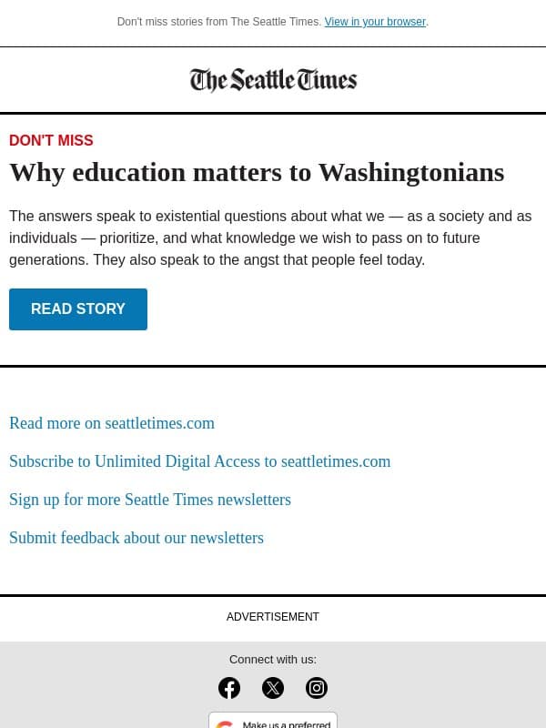 The purpose of a Washington education email from The Seattle Times