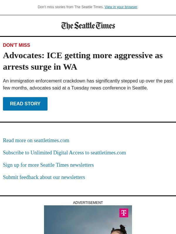 ICE surge has arrived in WA, advocates say email from The Seattle Times