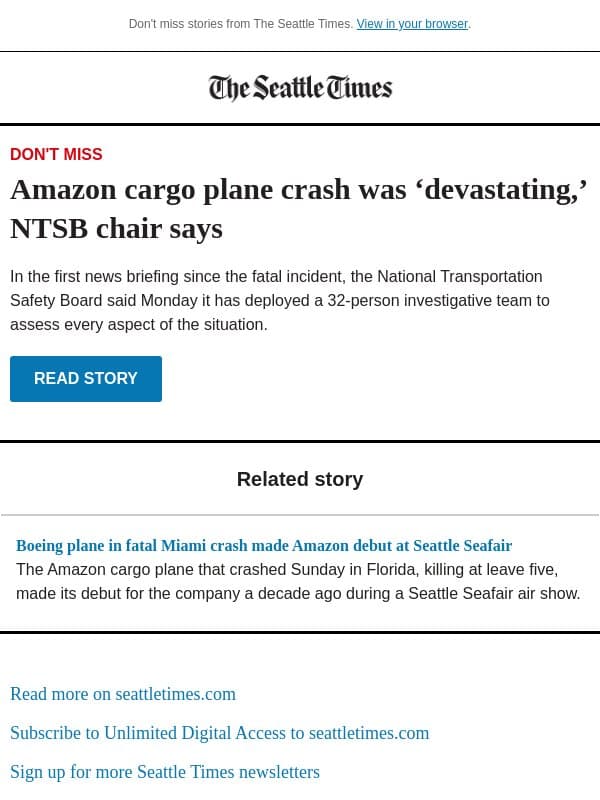 More details of ‘devastating’ Amazon plane crash email from The Seattle Times