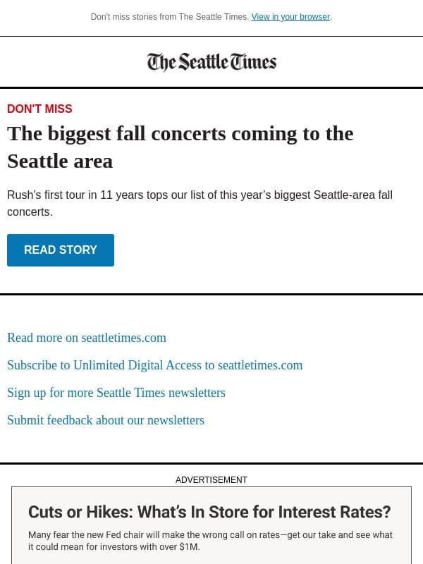 Biggest Seattle-area fall 2026 concerts email from The Seattle Times