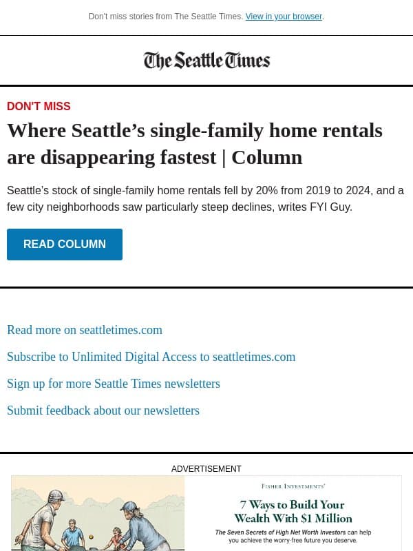 Disappearing single-family home rentals email from The Seattle Times