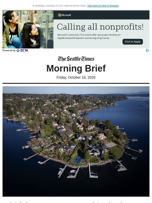 Friday Morning Brief: Homeowners fight back on tax shock email from The Seattle Times