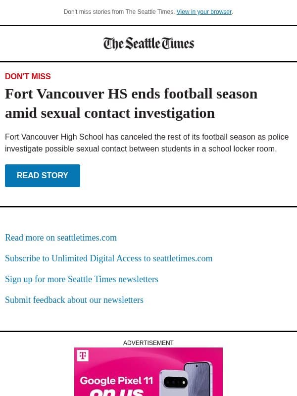 WA school cancels football season amid probe email from The Seattle Times