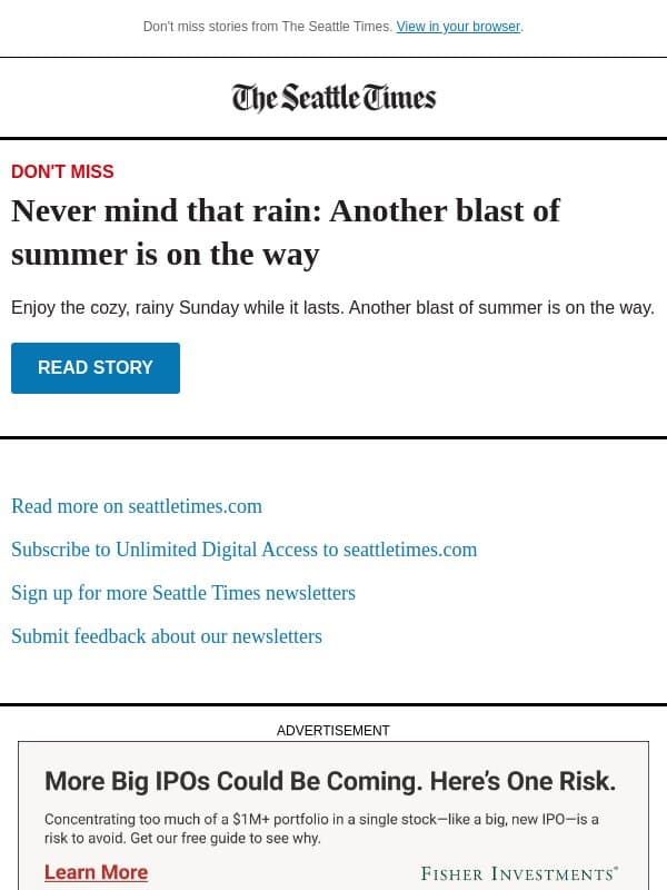 Summer weather will return email from The Seattle Times