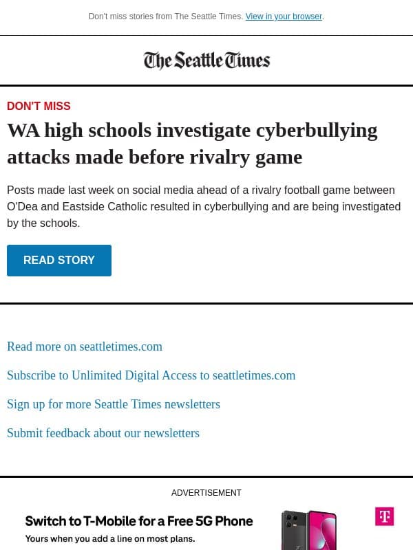 WA schools investigate cyberbullying before rivalry game email from The Seattle Times