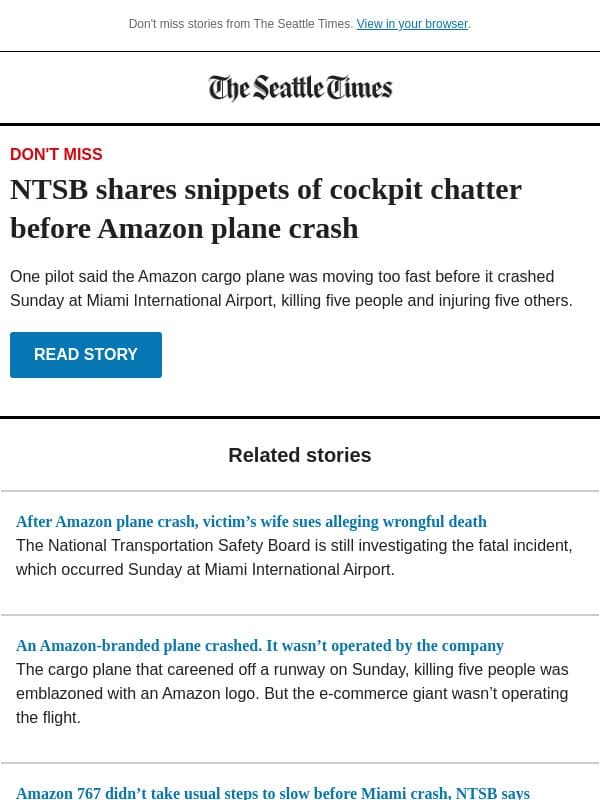 NTSB shares Amazon plane cockpit chatter email from The Seattle Times