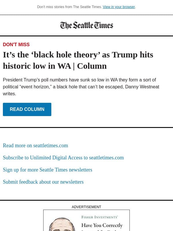 Trump hits historic low in WA | Column email from The Seattle Times