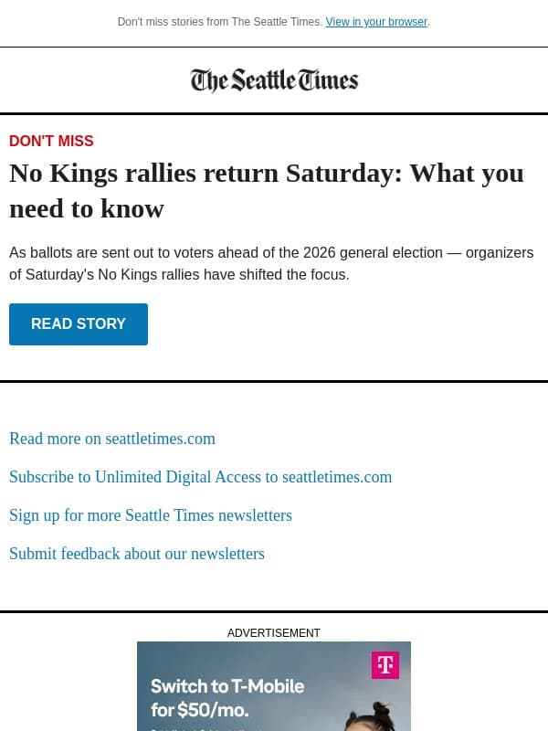 No Kings rallies return Saturday email from The Seattle Times