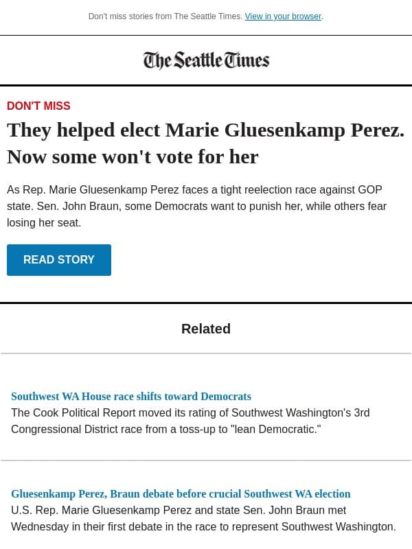 Congresswoman faces progressive discontent email from The Seattle Times