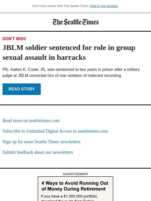 JBLM soldier sentenced for role in sexual assault email from The Seattle Times