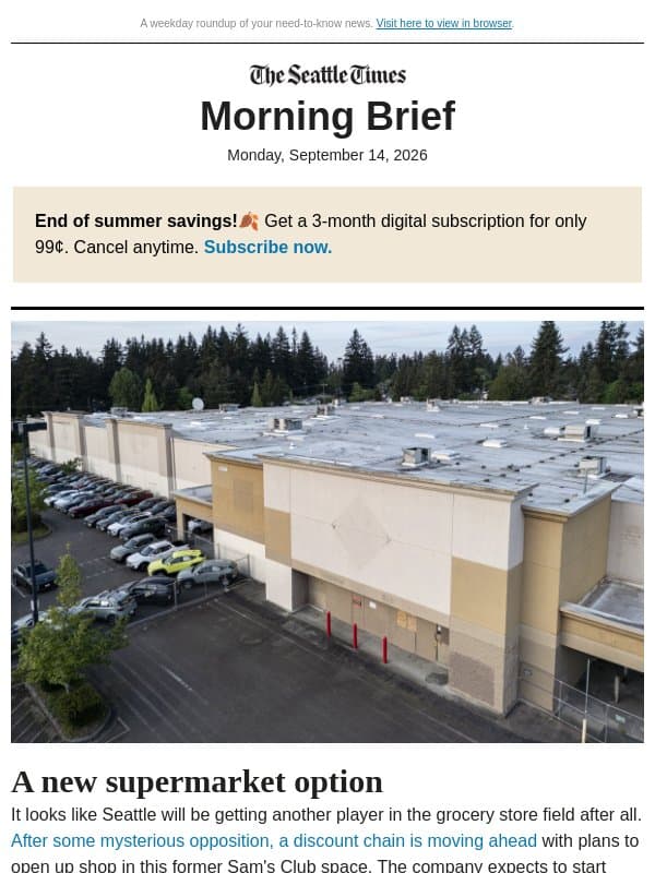 Monday Morning Brief: Grocery store growth email from The Seattle Times