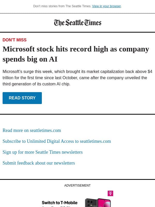 Microsoft stock hits record high email from The Seattle Times
