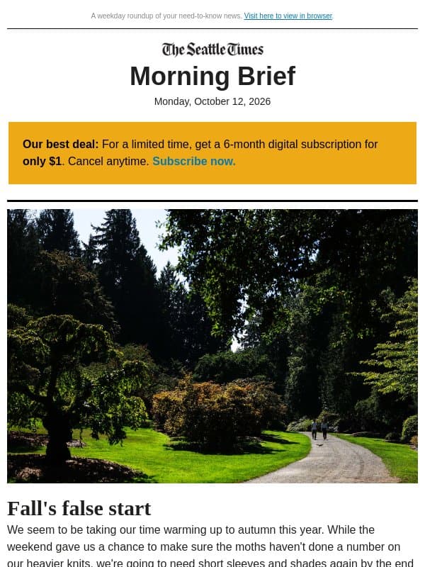 Monday Morning Brief: From sweater weather to sweaty weather email from The Seattle Times