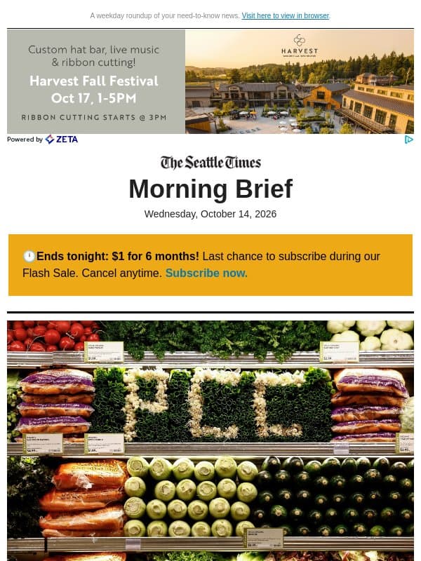 Wednesday Morning Brief: Seattle's newest grocery store opens today email from The Seattle Times