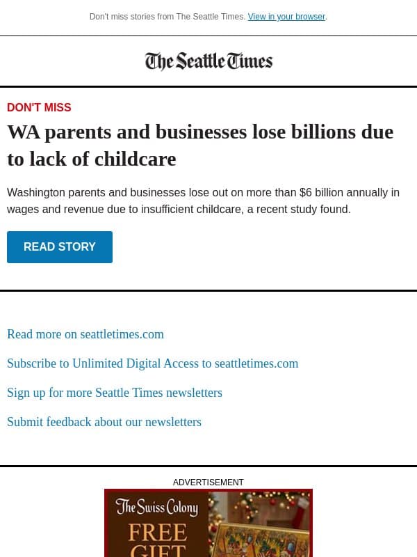 Childcare crisis: WA loses $6B annually email from The Seattle Times