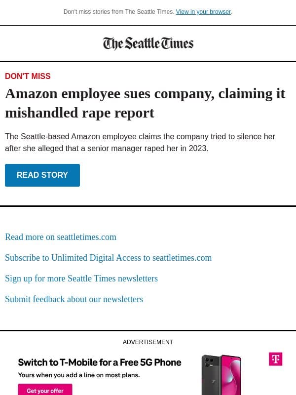 Amazon sued over rape report email from The Seattle Times