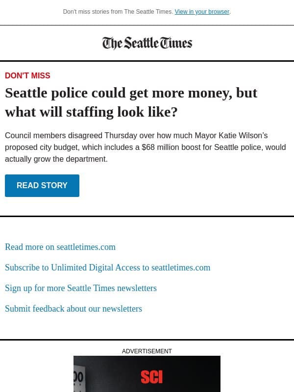 Will Seattle’s budget help grow police? email from The Seattle Times