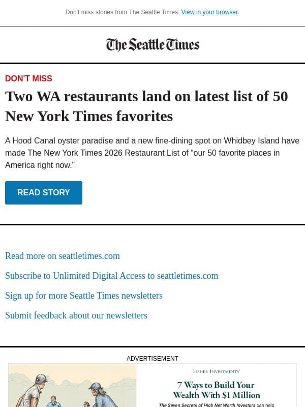 Two WA restaurants land on NYT list email from The Seattle Times
