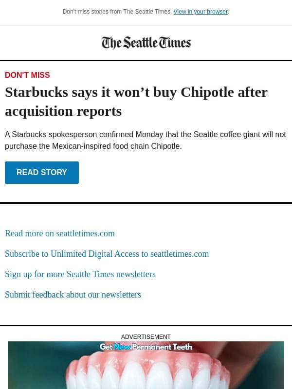 Starbucks dispels acquisition reports email from The Seattle Times