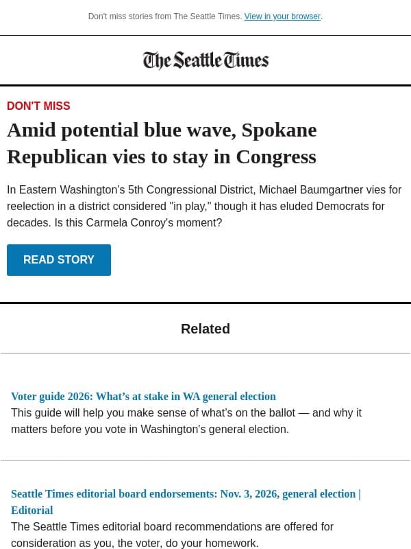 Spokane Republican vies to stay in Congress email from The Seattle Times