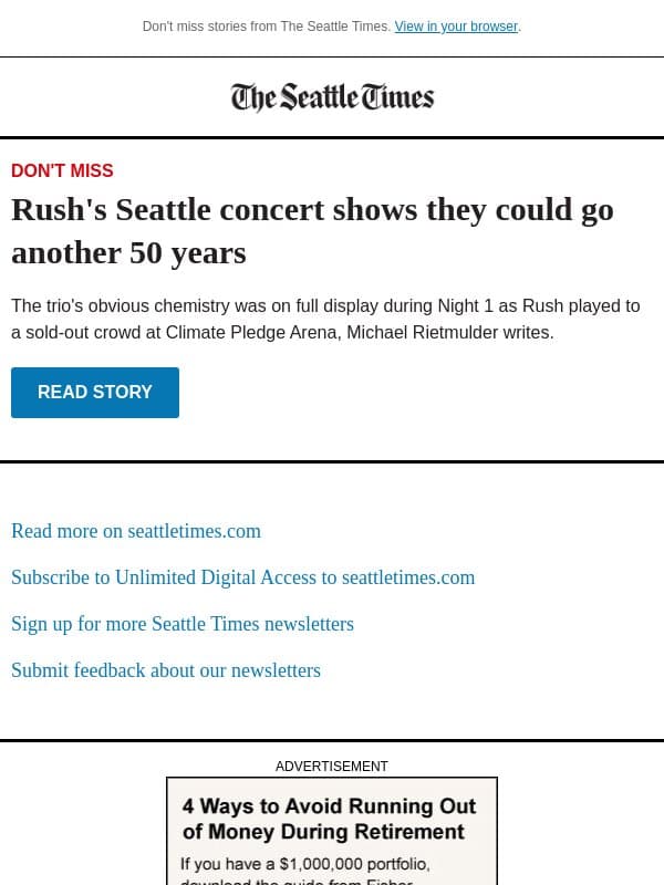 Rush looks like they could go another 50 years email from The Seattle Times