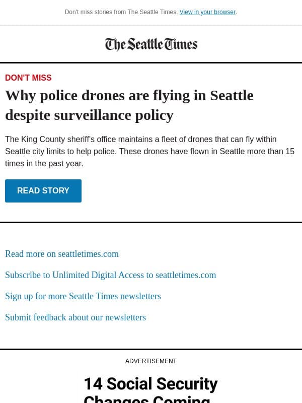Why police drones are flying in Seattle email from The Seattle Times