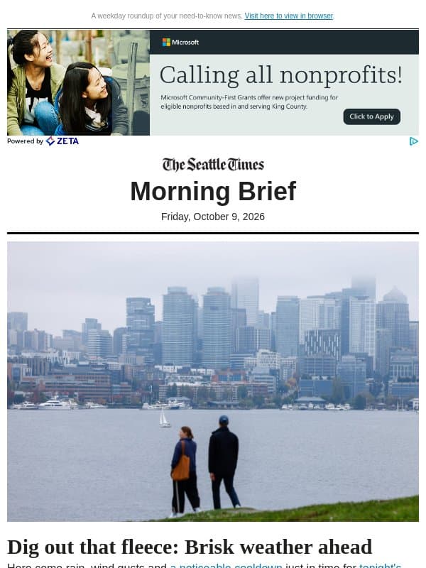 Friday Morning Brief: Brisker weather ahead + 18 ideas for fall fun email from The Seattle Times