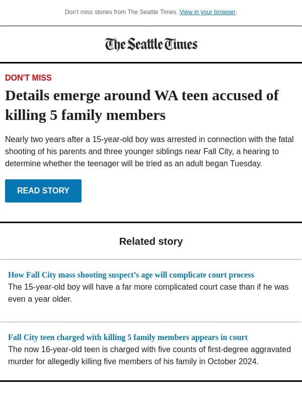 WA teen accused of killing family faces adult court email from The Seattle Times